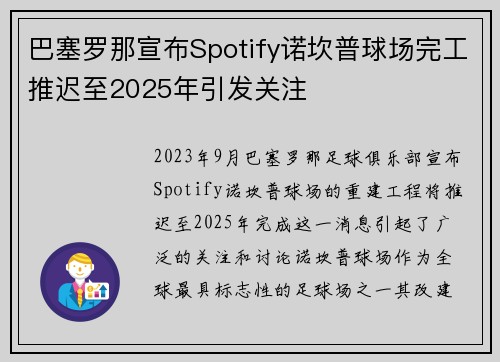 巴塞罗那宣布Spotify诺坎普球场完工推迟至2025年引发关注