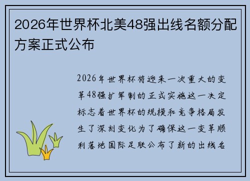 2026年世界杯北美48强出线名额分配方案正式公布
